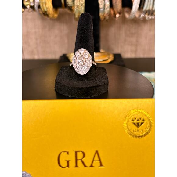 Sz. 9 - 1.5CTW Moissanite Shield Style Silver Ring w/ GRA - Picture 3 of 9